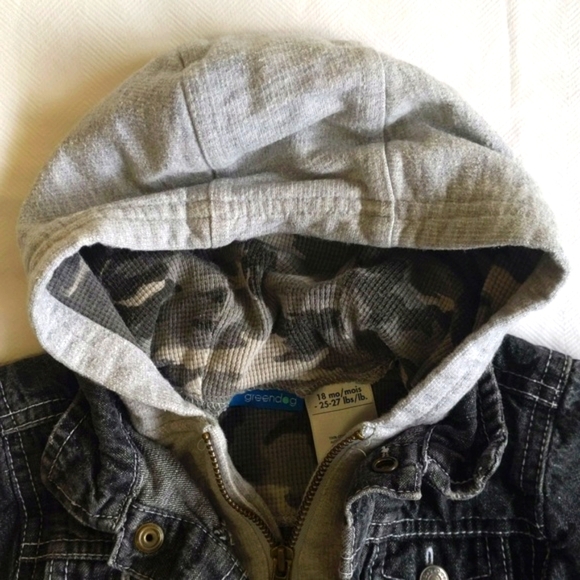 greendog layered look distressed denim jacket with hoodie 18 months baby boy - Picture 10 of 14